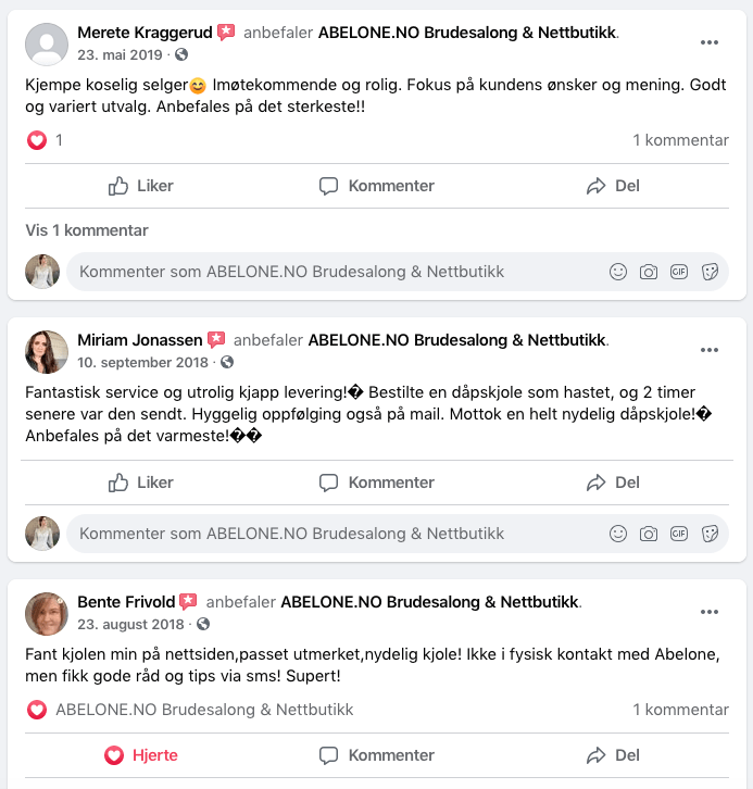 Om ABELONE brudesalong 15 facebook anmeldelse abelone.no