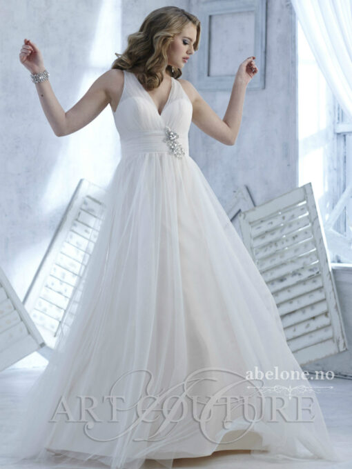 Chifon brudekjole med brede stropper AC404 - ABELONE.NO