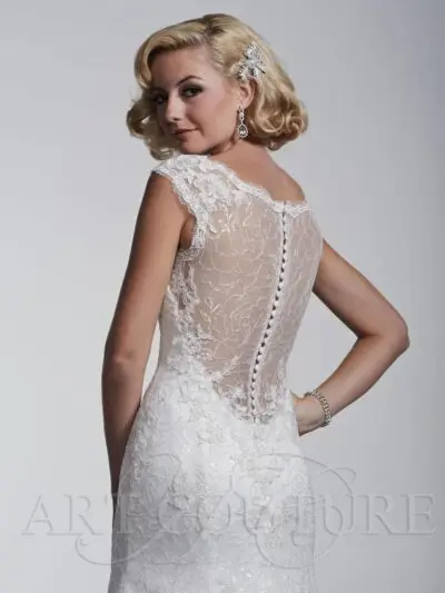 havfrue brudekjole med blonderygg art couture ac388 bak
