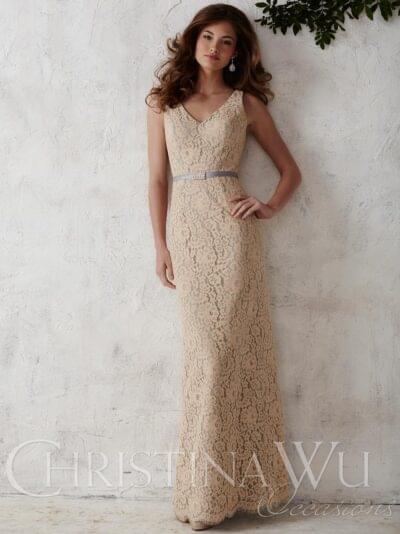 v neck lace floor length christina wu occasions bridesmaid dress 22665 5