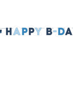 Søt bursdagsbanner med fly og søt skrift i blått. Happy Birthday Banner ABELONE.NO