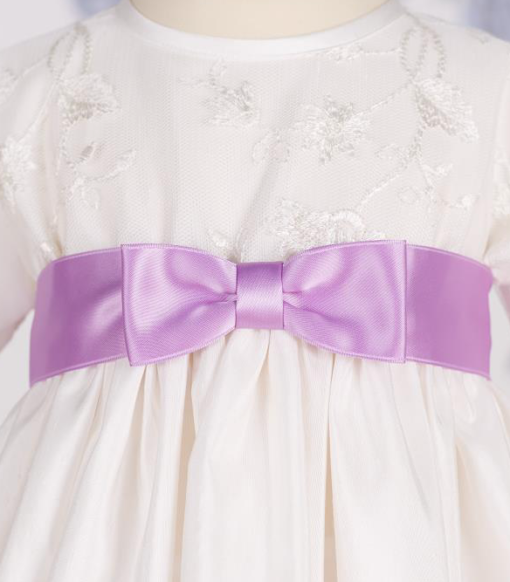 Lavendel farget sløyfe til dåpskjole ferdigknyttet ABELONE.NO
