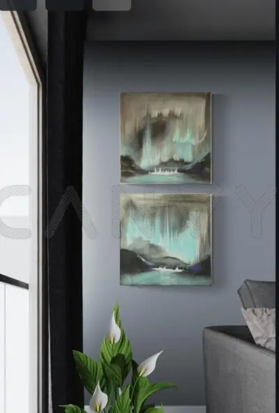 akryl maleri av nordlyset av kunstner lena marie store olsen