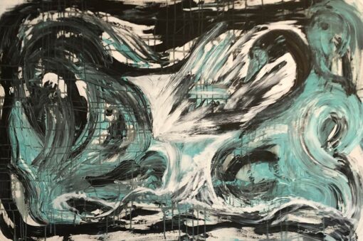 Original kunst. Akryl maleri Black swan 120x80 cm. Blått maleri