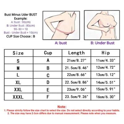 sizechart breasttape cupformet brysttape som puster Str M 3XL KJOP hos ABELONE.NO Nettbutikk
