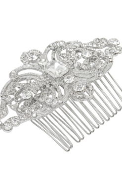 Regal krystallhår Kam i en glamorøs vintage-inspirert design med klare krystaller på en glitrende sølvtone finish