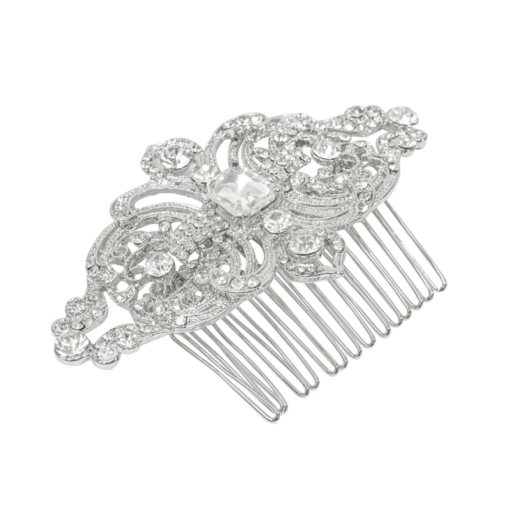 Regal krystallhår Kam i en glamorøs vintage-inspirert design med klare krystaller på en glitrende sølvtone finish
