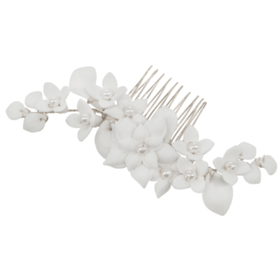 Hårkam med ivory blomster til brud. ABELONE.NO