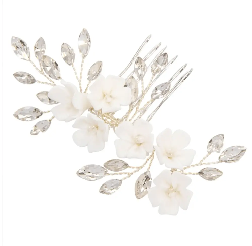 Hårkam til bryllupet med ivory blomster - Bilde 5